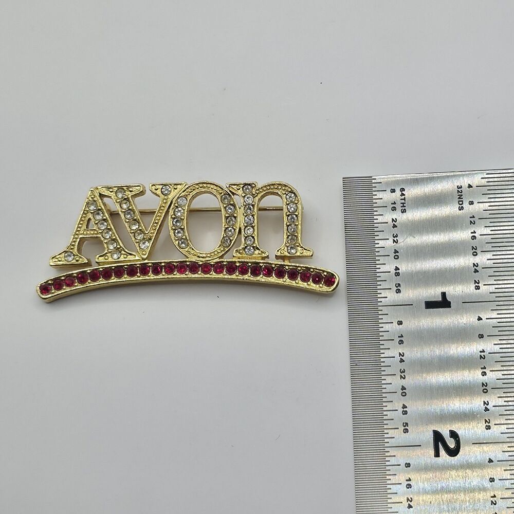 Avon Red\Clear Goldtone Rhinestone Pin 2" - Picture 3 of 4